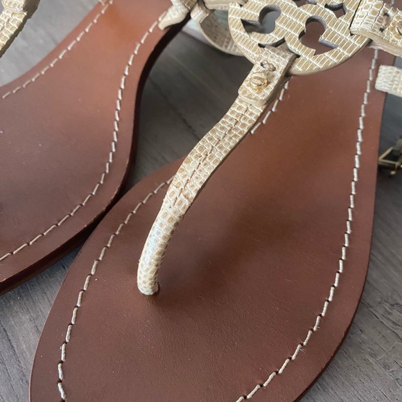 Tory Burch Miller Sandal Kitten Block Heel 8.5 Neutral Designer Worn Once - Picture 8 of 12